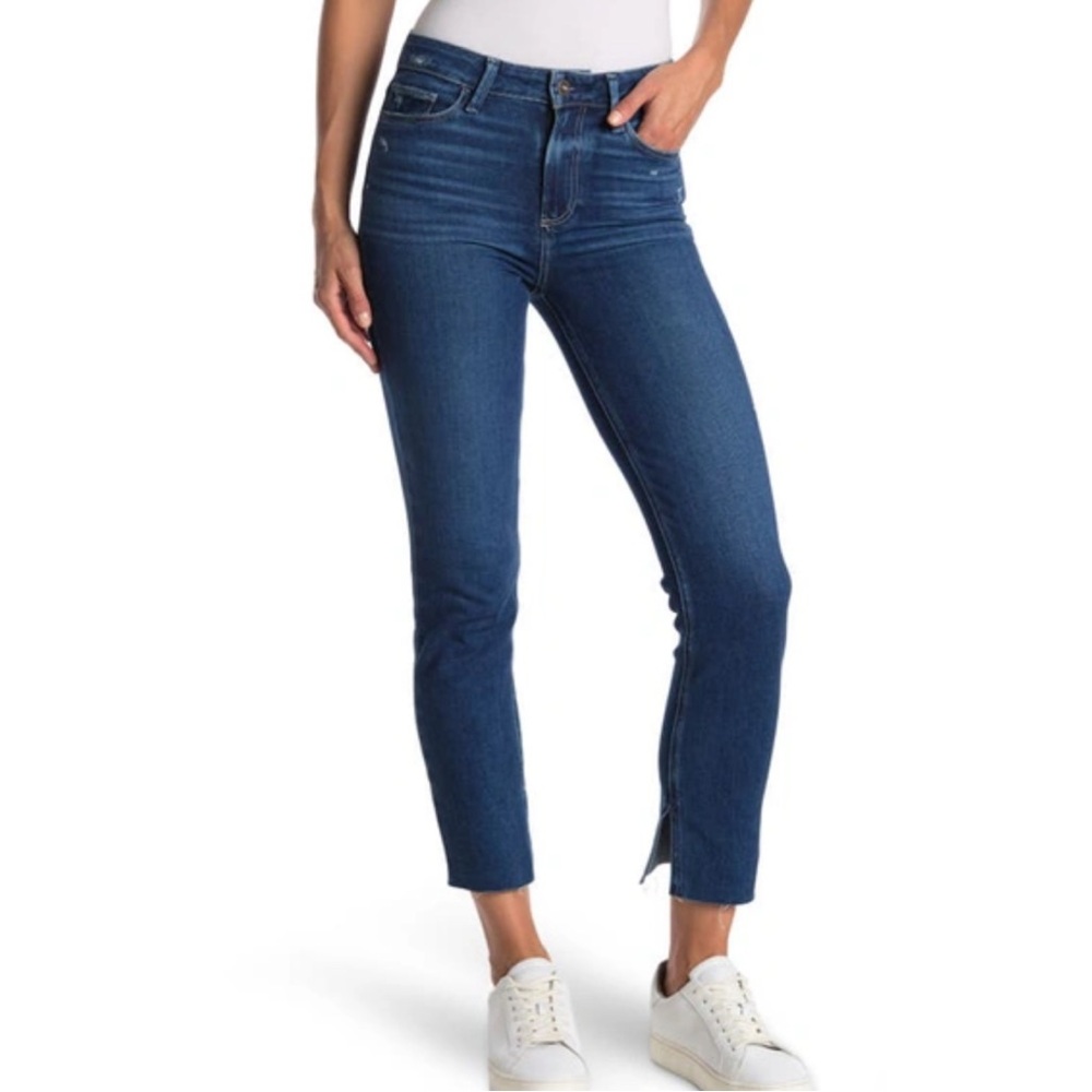 PAIGE Hoxton Slim Midrise Transcend Crop Jeans in Acoustic Distressed Wash